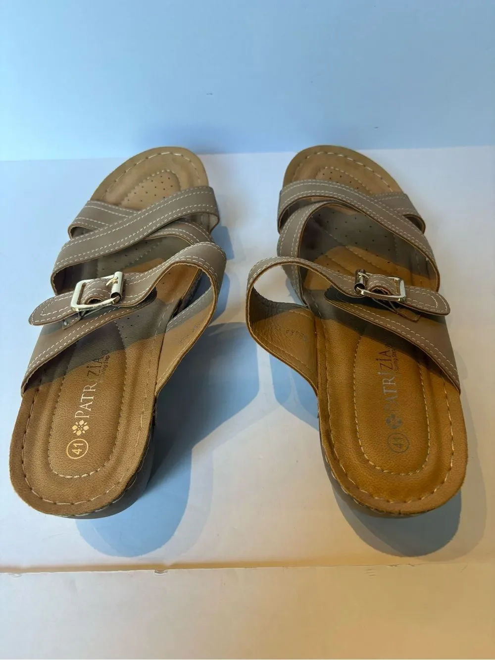 Patrizia Women's Tan Slip-On Buckle Sandals Size 41